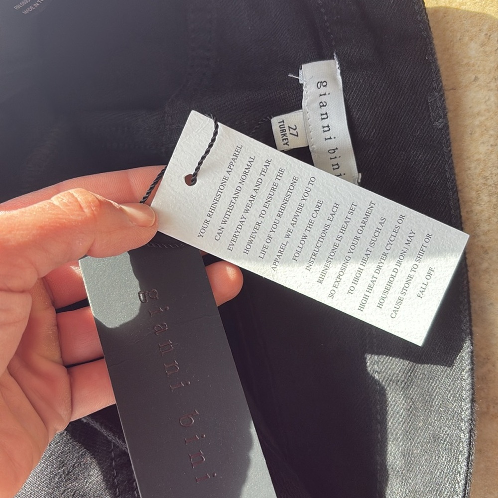 Gianni Bini $119 Black Ivy Rhinestone Straight Leg High Waisted Denim Jeans 27 - Picture 13 of 15